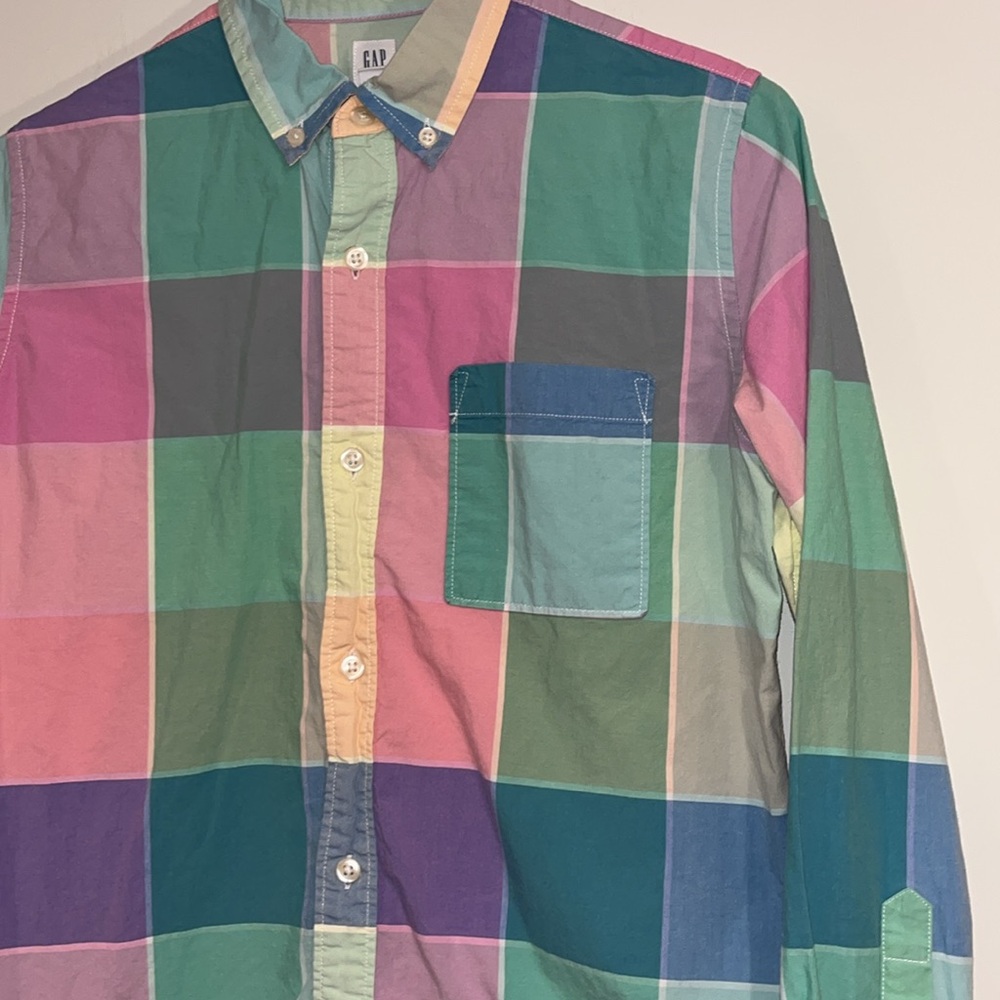 GAP KIDS Youth Boys Pastel Plaid Casual Button Down Shirt Long Sleeve Cotton EUC - Picture 2 of 6